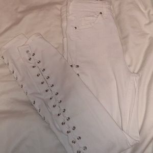 Topshop tie up white jeans